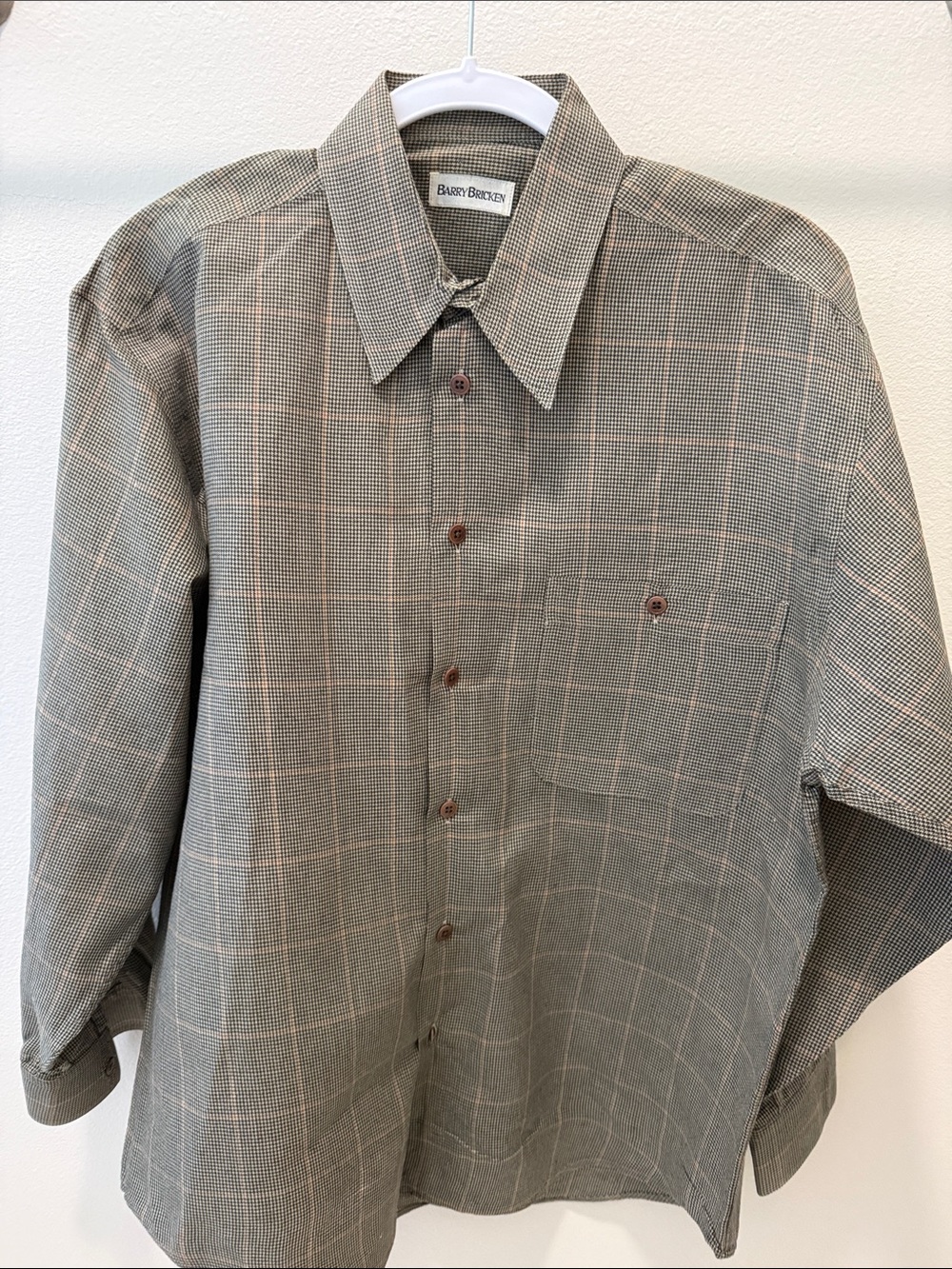 Barry Bricken Men's Taupe and Brown Windowpane Dress Shirt M